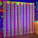 Mega-L Glow In The Dark Party Supplies, 4 Pack Neon Heart Party Decorations 3.3 x 6.6 ft Fuchsia, Yellow and Orange Tinsel Foil Fringe Curtains, Photo Booth Prop Backdrop Streamer Birthday Party Decor