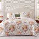 WRENSONGE Floral Quilt Set King Size, 3 Piece Reversible Lightweight Soft Bedspread Coverlet, Garden Farmhouse Botanical Diamond Stitched Bedding Set with 2 Pillow Shams for All Seasons