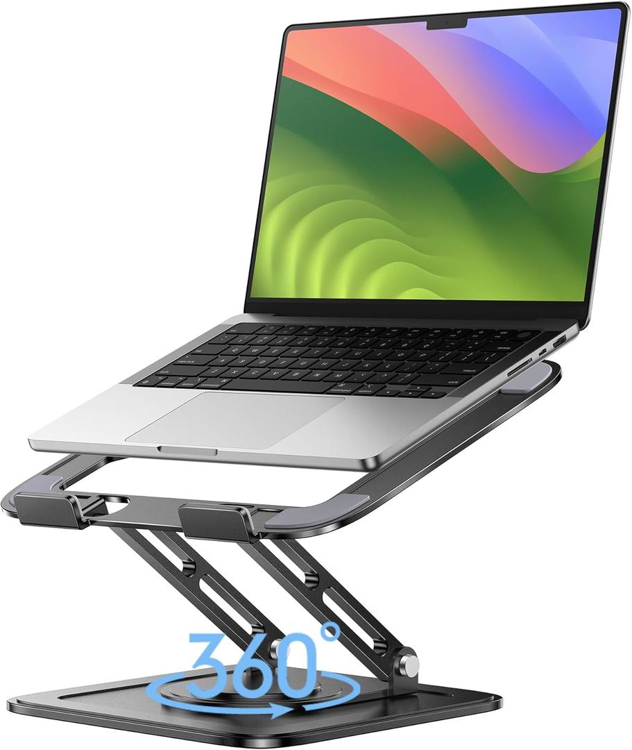 Adjustable Laptop Stand, Computer Stand with 360 Rotating Base, Ergonomic Laptop Riser Mount for Desk Foldable Protable Computer Desk Fits with MacBook Pro Air (10-16") - Black 