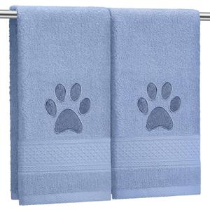 2 Pcs Dog Paw Hand Towels Blue Bathroom Decor 13 x 29 Inch 100% Cotton Embroidered Hand Towels Soft Absorbent Farmhouse for Kitchen Restroom