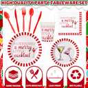 Shellwei 350 Pcs Christmas Party Supplies White Red Striped Paper Plates and Napkins Cups Have Yourself a Merry Little Cocktail Tableware Set for Christmas Carnival Party Decoration, Serves 50