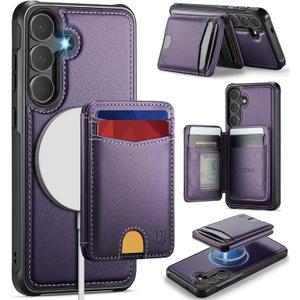 for Samsung Galaxy S25 Case Wallet Compatible with Magsafe, RFID Blocking Magnetic Card Holder 2 in 1 Detachable Kickstand Shockproof Phone Case for Galaxy S25 6.2" Purple
