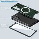 Carbon Fiber for Samsung Z Fold 7 Case, Carbon Texture Case Made of Aramid Fiber, Ultra Slim Protective Cover with Magnetic, for Samsung Galaxy Z Fold 7 5G Phone Case Supports Green