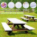 3 Pcs Picnic Table and Bench Fitted Tablecloth Cover for 6 Ft Table 30 x 72 Inch Vinyl Fitted Elastic Edges Waterproof Wipeable Tablecloth for Indoor Outdoor Travel Picnics Patio Camping (White)