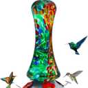 Glass Hummingbird Feeder for Outdoors: Leak Proof Hanging Hummingbirds Present for Women - Ant Moat & Hang Hook Included, Metal Base with 4 Feeding Ports & Perch, 20 Fluid Oz, Best Garden Decor (Small, Green)