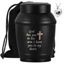 ANTESCORT 5.8 Inches Cremation Urns for Human Ashes Adult Male or Female, Black Cross Stainless Steel Decorative Urns for Adult Ashes for Women, Funeral Memorial Urns with Ashes Necklace