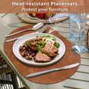 ADRIMER Placemats, Heat Resistant Oval Placemats Set of 4 Washable 12 x 17 Inch, Waterproof Table Mats, Wipeable Pu Place Mats for Kitchen, Dining Room, Turmeric Brown+Light Brown+Green+Blue
