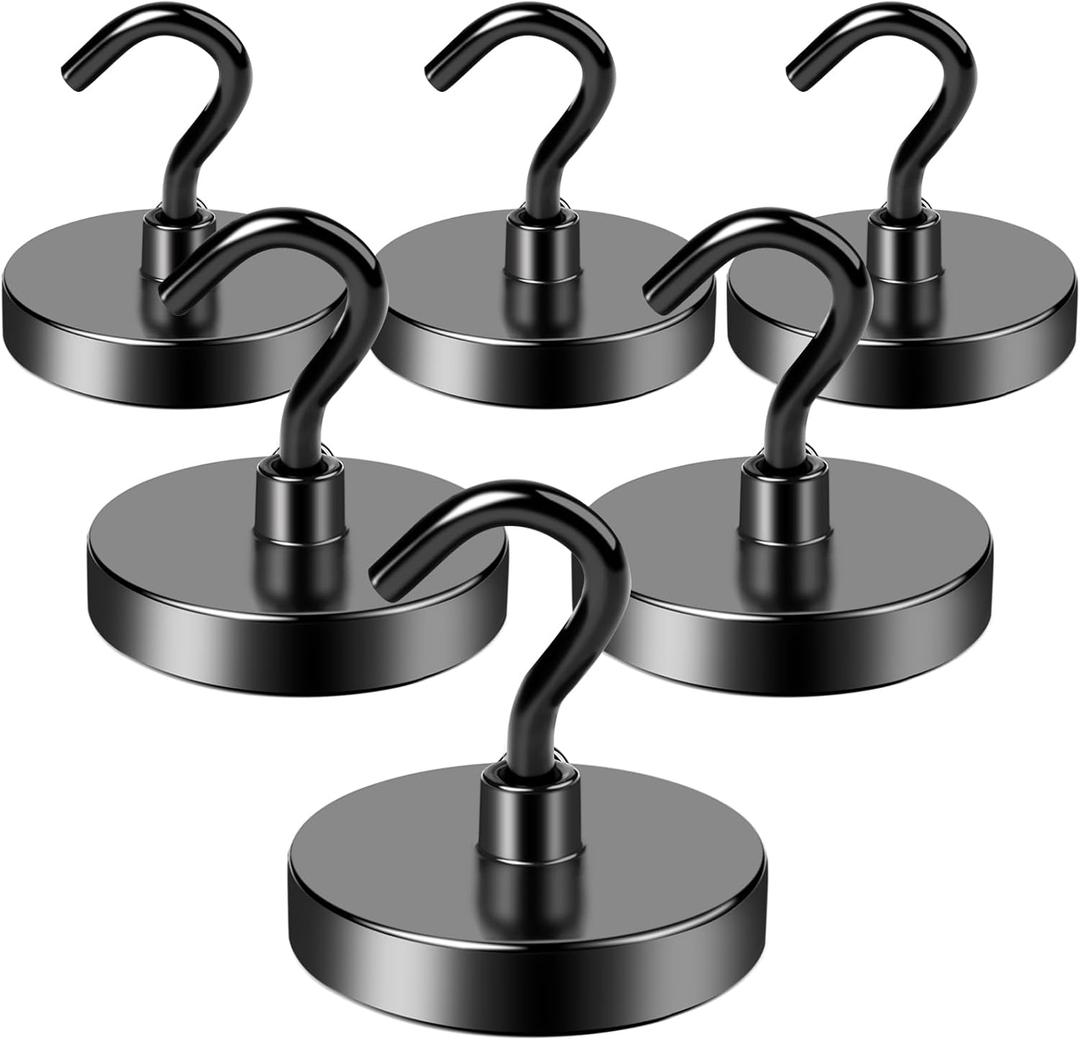 LOVIMAG Magnetic Hooks Heavy Duty, 150LBS Magnet Hooks for Cruise Cabin, Cruise Door Magnets with Epoxy Coating for Hanging, Strong Neodymium Magnets for Ceiling, Home Improvement Must Haves-6 Pcs (Black)