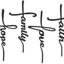 Bnesi Metal Wall Art Sign 4-Piece Set: Love, Faith, Family, Hope - 15 x 8 in Waterproof Religious and Spiritual Hanging Cross Wall Decor for Home Decoration