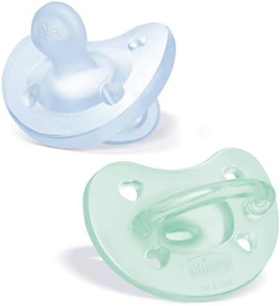 Chicco PhysioForma 100% Soft Silicone One Piece Pacifier for Babies 0-6 Months | BPA & Latex Free | Reusable Case | Blue/Green, 2pk