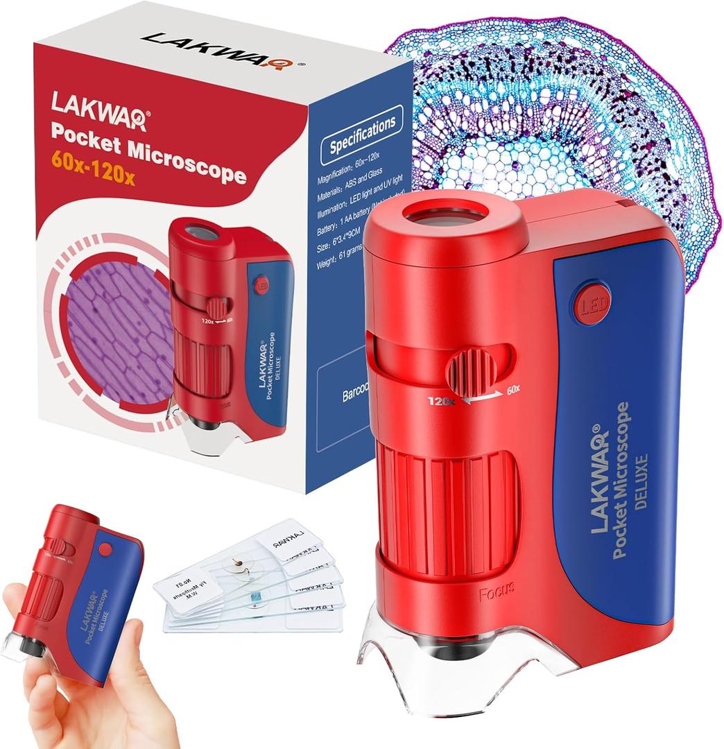 2 x 60x-120x Mini Pocket Microscope for Kids Adults, Portable Handheld Microscope with Microscope Slides, Miniscope Portable Microscope for Kids Little Scientist Students School Minilabsters Education