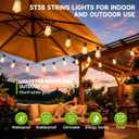 oneup Outdoor String Lights 200FT LED Patio Lights with Remote & APP,Dimmable 2700K Warm White,ST38 Bulbs Shatterproof & Weatherproof IP44,Heavy Duty Bistro Lights for Backyard,Patio,Gazebo,Pergola