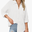 Zeagoo Womens Button Down Shirts Long Sleeve Cotton Gauze Tops Casual Collared Blouses Loose Fit, SIZE L
