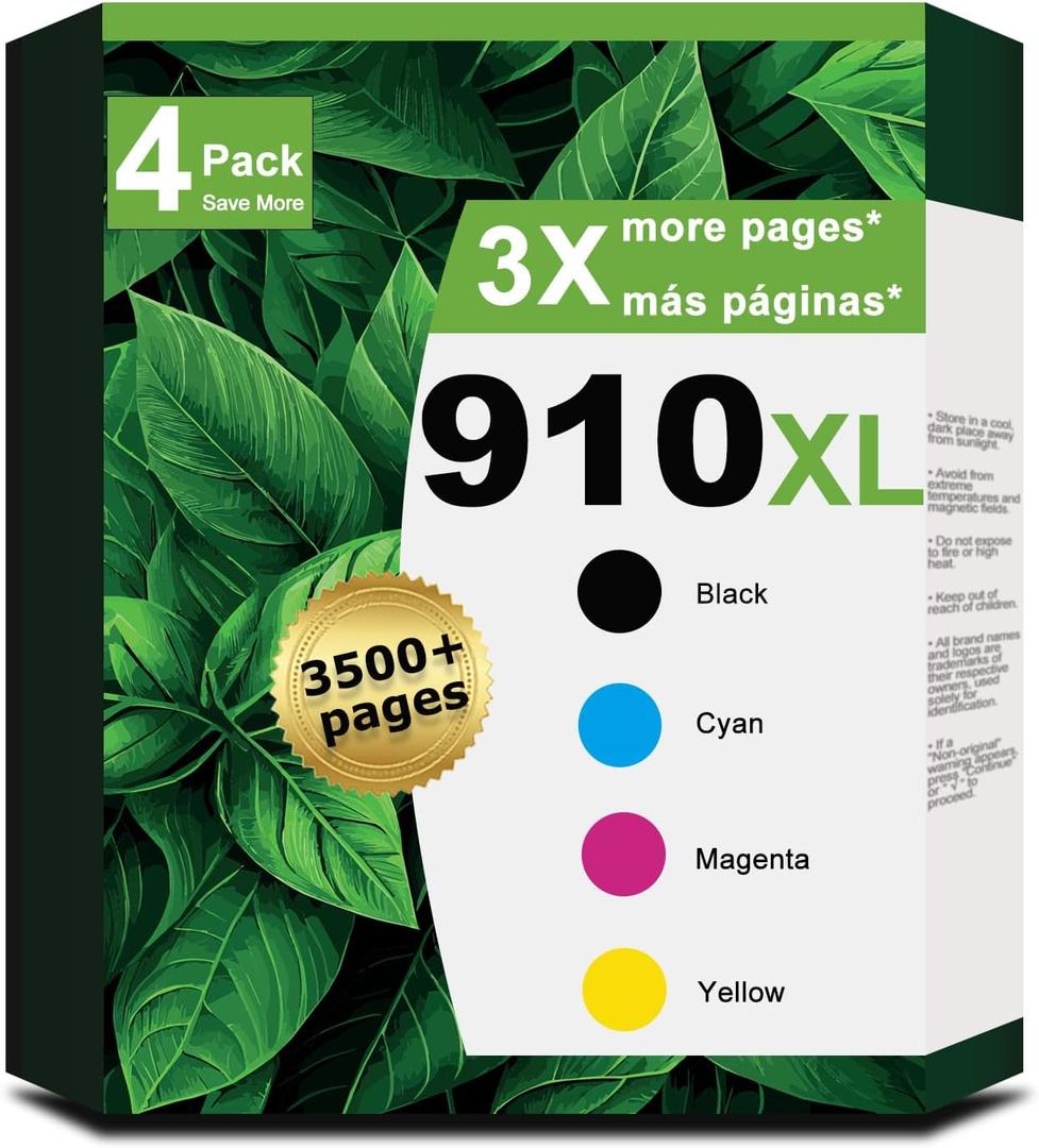 910XL Ink Cartridges Combo Pack Replacement for HP 910 XL 4 Pack (HP910XL HP910) to use with 8015e 8025e 8020 8028e 8025 8010 8035 8030 8035e 8034e 8028 8022e 8015 Printers (Cyan Magenta Yellow Black)