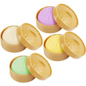 4 PCS Colorful Dumpling Stress Balls,Squishes Dough Fidget Sensory Dumplings,Simulation Food Squishies Bun with Steamer Stretchy Stress Relief Tools