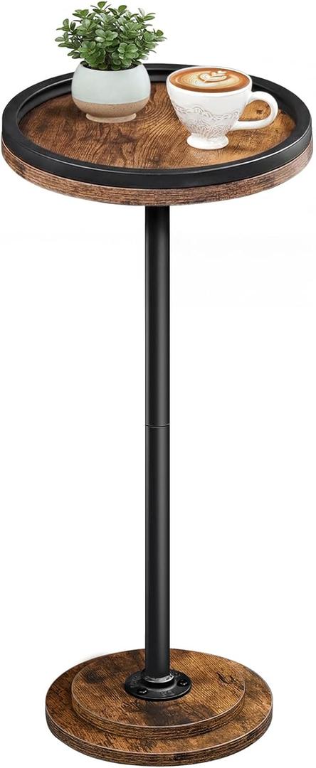 HOOBRO Small Round Side Table, Drink Table, Coffee Martini Table with Pedestal Accent for Small Spaces in Living Room, Bedroom, Sofa Couch, Rustic Brown