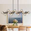 Chandelier,16-Light Large Pendant Lights Kitchen Island Black Linear Sputnik Chandelier Modern Chandeliers for Dining Room Bubble Gray Globe Island Lights for Kitchen Farmhouse Chandelier 55in