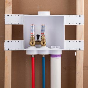 Oatey 38577 Quadtro Washing Machine Outlet Box F1807 PEX Tail Piece, Single Lever with Water Hammer, 2" Hub