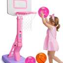 Toddler Pink Basketball Hoop Indoor Outdoor Age 1-3, Adjustable Kids Basketball Hoop with 3 Balls Backyard Outside Girls Basketball Goal Sport Toys for 1 2 3 4 Year Old Baby Girl Birthday Gifts