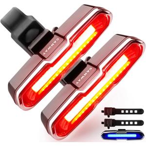 Canway Bicycle Rear Light Red/Blue, Bike Tail Light Rechargeable 168 Lumens Bike Tail Light Battery USB C 500mah 5 Modes Waterproof Safety for Road Mountain Night Riding