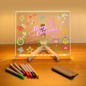 Led Note Board with Colors, Up Acrylic Message Board, Glowing Acrylic Dry Erase Board, Led Boards to Write On,Led Drawing Board (5.9 * 5.9in) for Use by People Aged 14 and Above