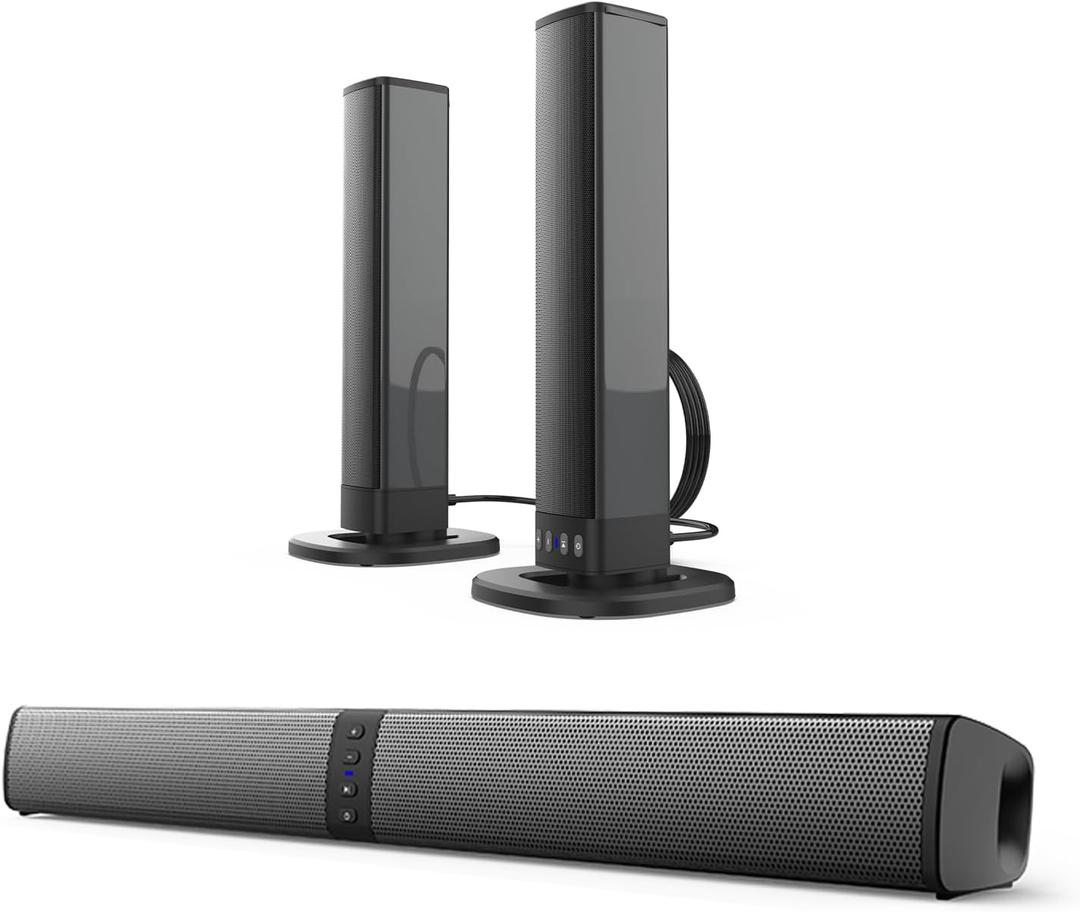 JFX Sound Bar for Smart TV, Soundbar with 5.0 Bluetooth, 3/ARC/Opt/AUX Connect, 2-in-1 Detachable Home Soundbar for TV/PC/Gaming/Projectors, Sound Bar TV Speakers with 3D Surround Bass Effect