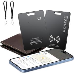 2 Pack Wallet Tracker Card [Apple MFi Certified] Air Tracker Tag (iOS only), IP68 0.11in Rechargeable Smart Card Work with Apple Find My, Keys Finder and Item Locator for Passport, Bags, Laptop, Black