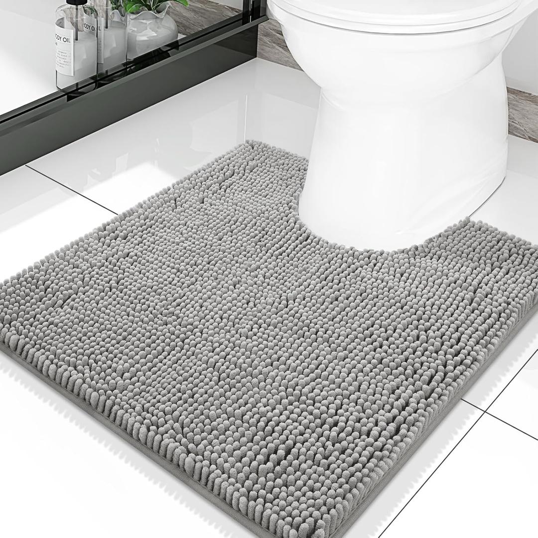 Smiry Luxury Chenille Toilet Rugs U-Shaped 20x20, Soft Absorbent Non-Slip Contour Bathroom Rugs for Toilet, Machine Washable Contoured Bath Mats, Light Grey