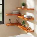 36 Inch Teak Floating Shelves Set of 2 - Solid Natural Wood Wall Mounted Shelves with Invisible Brackets - Heavy Duty Waterproof Storage for Bathroom, Kitchen, Living Room & Outdoor