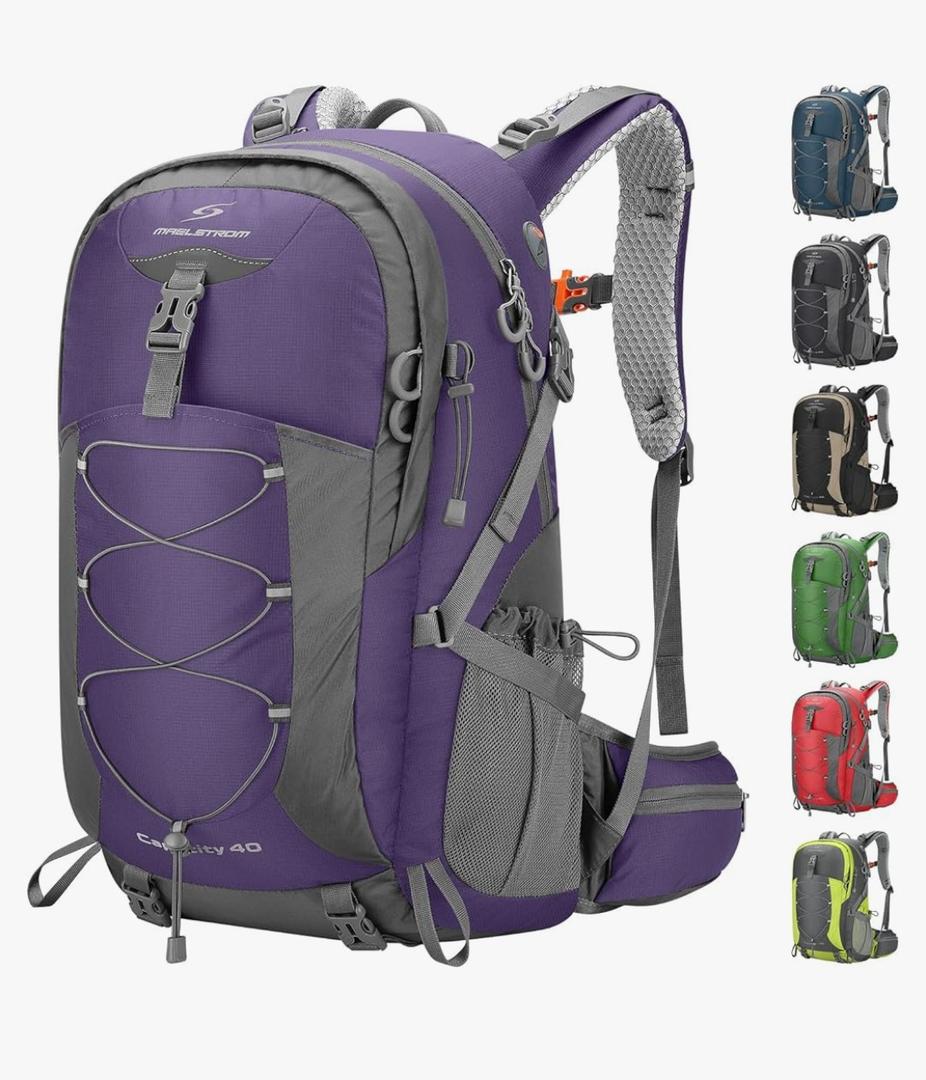 Maelstrom Hiking Backpack,Camping Backpack,40L Waterproof Hiking Daypack with Rain Cover,Lightweight Travel Backpack,Purple