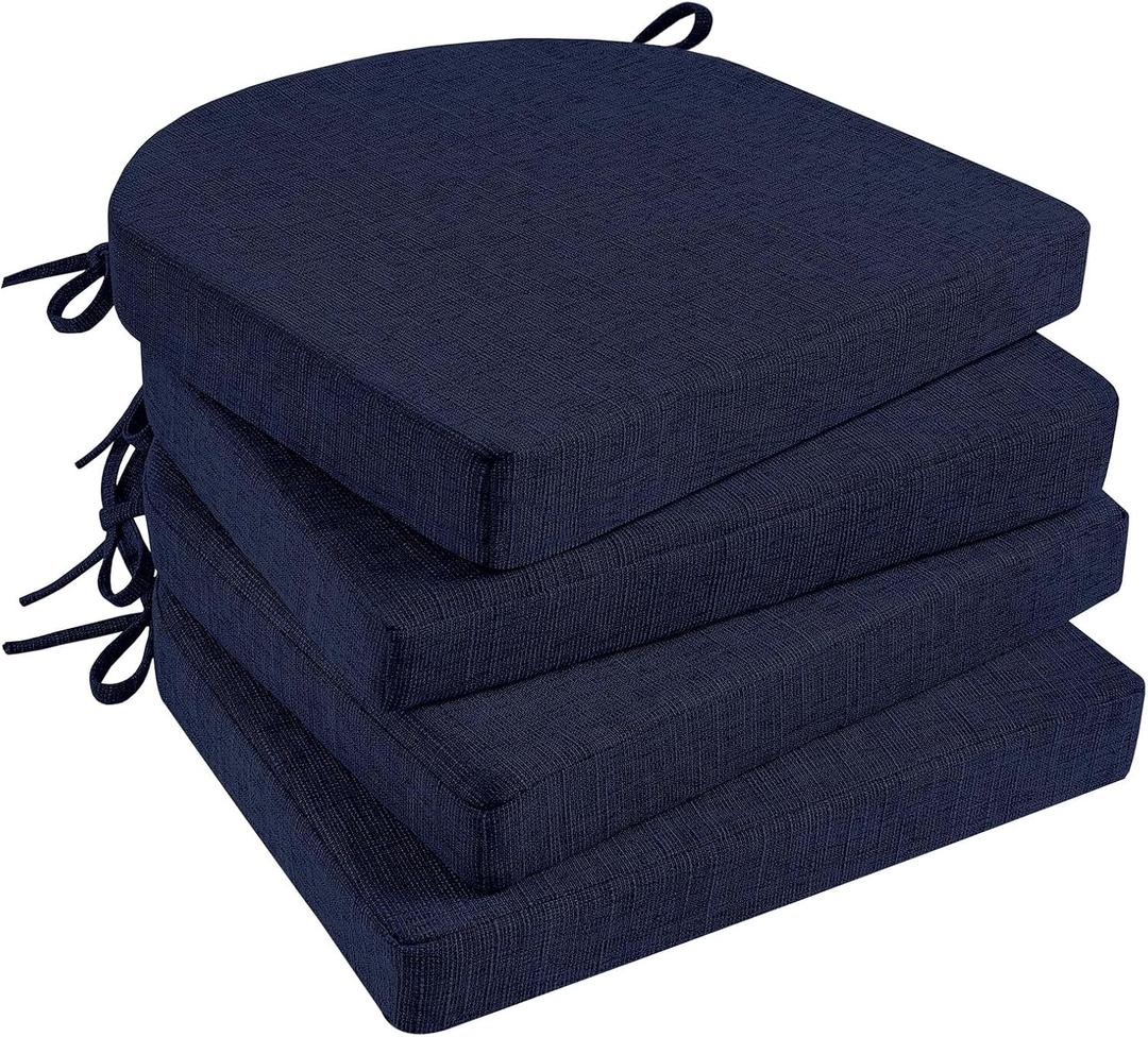 Basic Beyond Chair Cushions for Dining Chairs 4 Pack, Kitchen Chair Cushions with Ties and Non Slip Backing, 16 x 16 inches Chair Pads for Dining Chairs (Navy), 16"x16"x2"