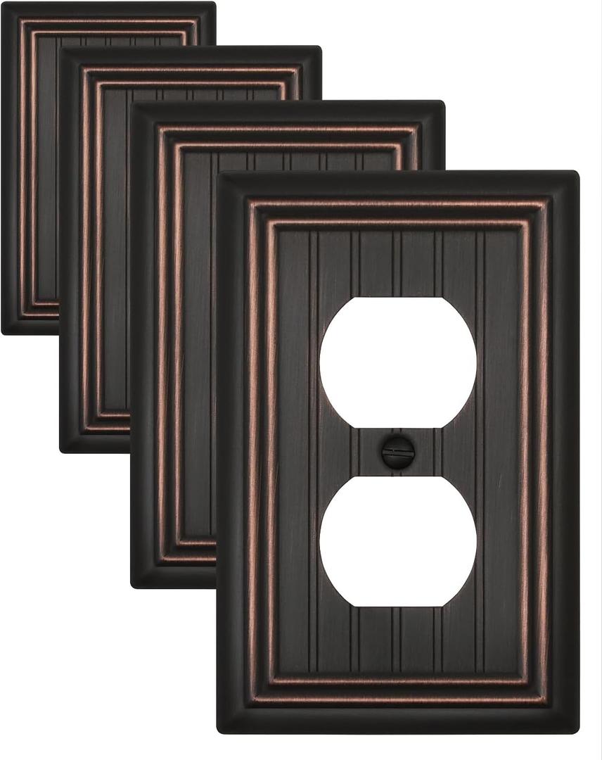 4-Pack Duplex Wall Plates, Aged Bronze Classic Beadboard Electrical Outlet Cover Plates, Durable Metal Receptacle Covers, 3.15''*4.88'', Midsize