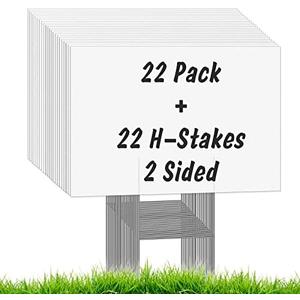 22Pcs Blank Yard Signs with Stakes, IKAYAS 17X12inch White Garden Yard Signs Yard Sale Signs Corrugated Plastic Signs for Party Decorations,Garage Sale, Guidepost, Open House