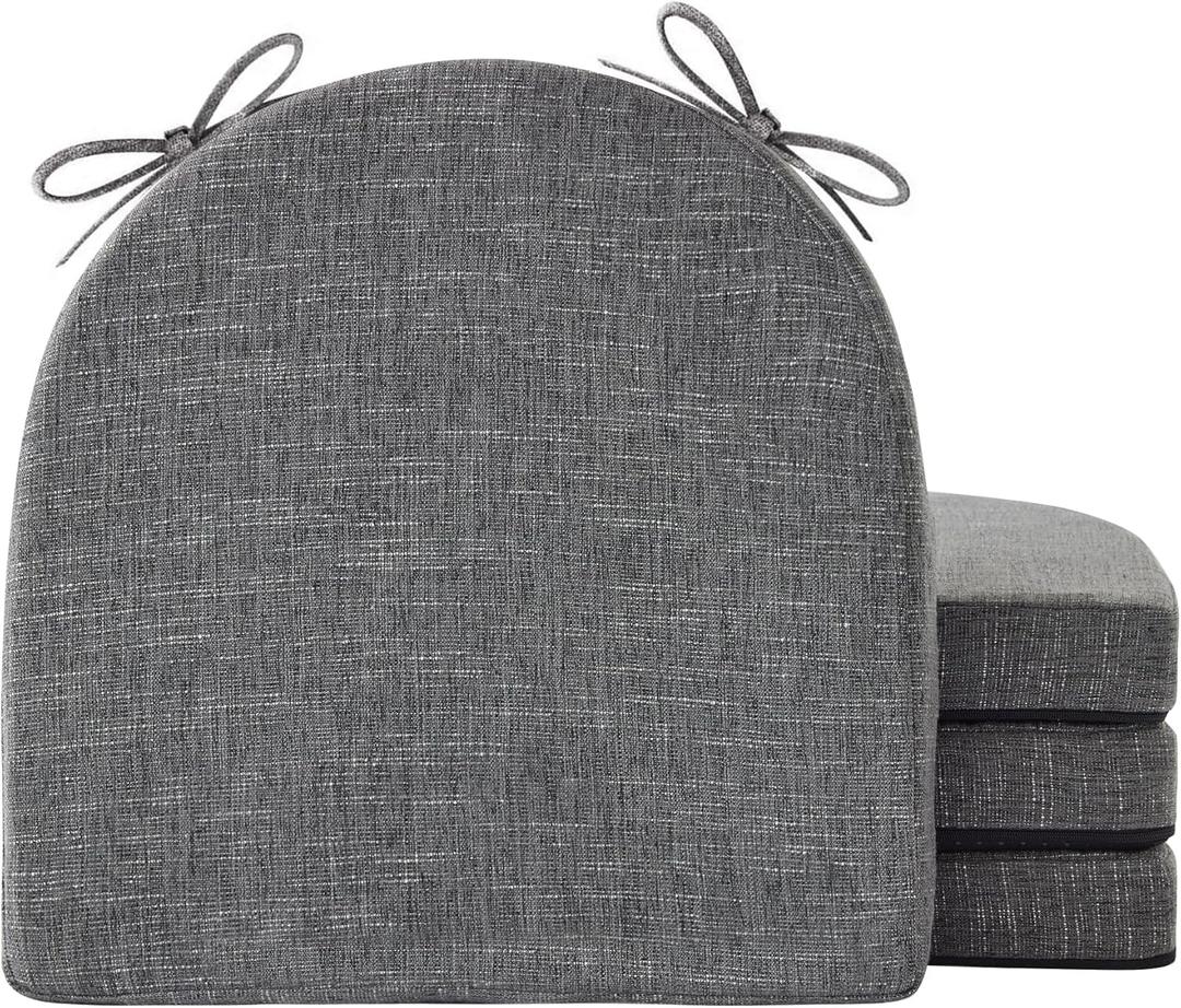IPYNBAP Chair Cushions for Dining Chairs, Kitchen Chair Cushions, 16'' x 16'' x 2'', Non Slip Indoor Seat Cushions, Chair Pads for Dining Chairs with Ties & Removable Cover, Set of 4, Dark Grey