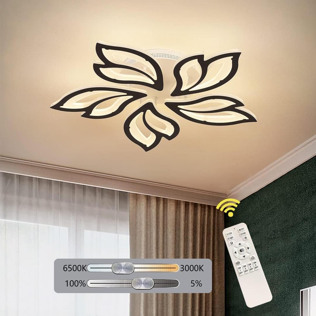 Garwarm LED Ceiling Light Fixture, 60W Modern Leaves Ceiling Lamp Dimmable Black Flush Mount Ceiling Chandelier for Living Room Study Room Dining Room Bedroom (23.6in)