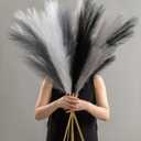 8 Pcs 45" Pampas Grass Tall Faux Dried Decor, Fluffy Fake Long Pompas Artificial Black White Grey Gray Pompous Stems Bouquet Flower Arrangement Vase Filler for Boho Home Wedding Decoration