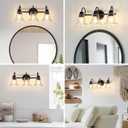 Bathroom Light Fixtures over Mirror, 3 Lights Vintage Wall Sconces with Hammered Glass Shade, 19.3" Matte Black Farmhouse Bathroom Wall Light Fixtures for Bedroom, Porch, Hotel, Mirror Cabinet