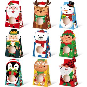 Pajean 36 Pcs Christmas Treat Boxes with Clear Window, Xmas Candy Goodie Cookie Box Bulk Paper Christmas Gift Bag for Holiday Treat Wrapping Supplies Classroom Xmas Party Favors (6 x 4 x 2 Inch)