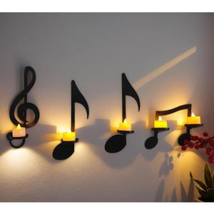 4P Black Music Note Candle Sconces Set Wall Mounted Candle Holders with Foldable Trays for Tea Lights,Decorative Wall Art for Music Room, Ideal Gift for Musical Lovers