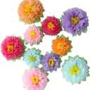 Colorful Fiesta Paper Flowers (9''-7'' Assorted) Set of 10 Outdoor Decoration Kids Birthday Carnival Rainbow Theme Party Backdrop Photo Booth Wall Decor