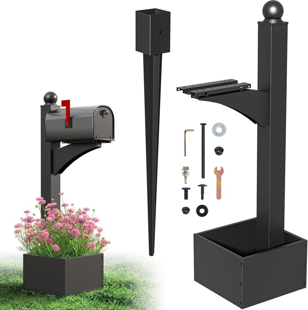56" Decorative Mailbox Post with Planter Box for Outside | For Outside, Tall Decorative Mount, Decorative Post w/Flower Box, Architectural Post