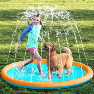 SLOOSH 60" Non-Slip Splash Pad Sprinkler - Outdoor Water Play Toys Backyard Fountain Mat for Toddlers Kids Dogs, Thickened Sprinkler Outside Pool Party Durable for Girls Boys Pets (60in, Orange&Blue)
