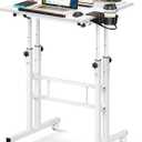 Small Standing Desk with Wheels, Mobile Stand Up Desk, Portable Standing Table on Wheels for Walking Pad, Rolling Computer Desk Adjustable Height, Tall Table (White)