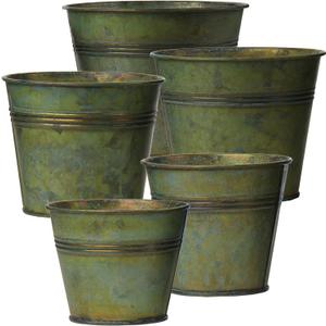Briful 5 Size Galvanized Planters for Plants Rustic Farmhouse Metal Galvanized Flower Buckets, Vintage Garden Pots, Home Indoor Outdoor Decor Tin Planter, 3.7In/3.9 in/5.1In/5.9In/7.1In, Bronze
