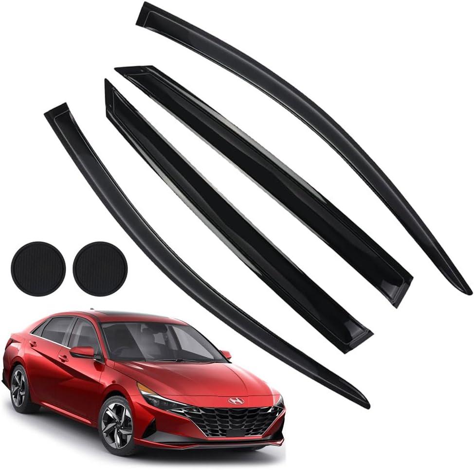 Rain Guards for Hyundai Elantra 2021 2022 2023, Tape-on Side Window Deflectors for Hyundai Elantra, Window Visors for Hyundai Cars,for Hyundai Car Accessories 4 Rain Guards 2 Car Coasters