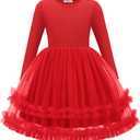 Arshiner Girls Tutu Dresses Toddler Fall Winter Long Sleeve Fluffy Tulle Party Dress for Kids 7-8Y