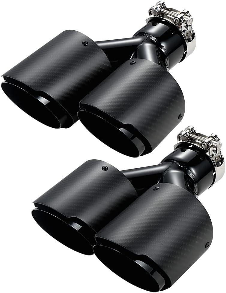 A-KARCK Carbon Fiber Exhaust Tip 2.5" Inlet to Dual 3.5" Outlet, High Temperature Resistance 9.8" Long Stainless Steel Tailpipe tip, Set of 2
