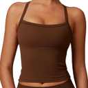 QBGJTD Womens Longline Sports Bras Cross Back Active Gym Yoga Padded Workout Crop Tank Top with Built in Bra, M
