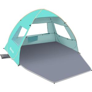 Gorich Easy Pop Up Beach Tent for 3-4 Person, UPF 50+ UV Protection Beach Umbrella Sun Shelter, Portable Lightweight Shade with Easy Foldable & Instant Setup (Turquoise)