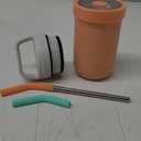Double walled Insulated Smoothie cups for kids | Toddler Cups with Straws | Set of 2 Straw Sippy Cup | Stainless steel baby cup with Thermos Lid for Hot Storage | Kids Straw Cups (Teal Ocean + Papaya)